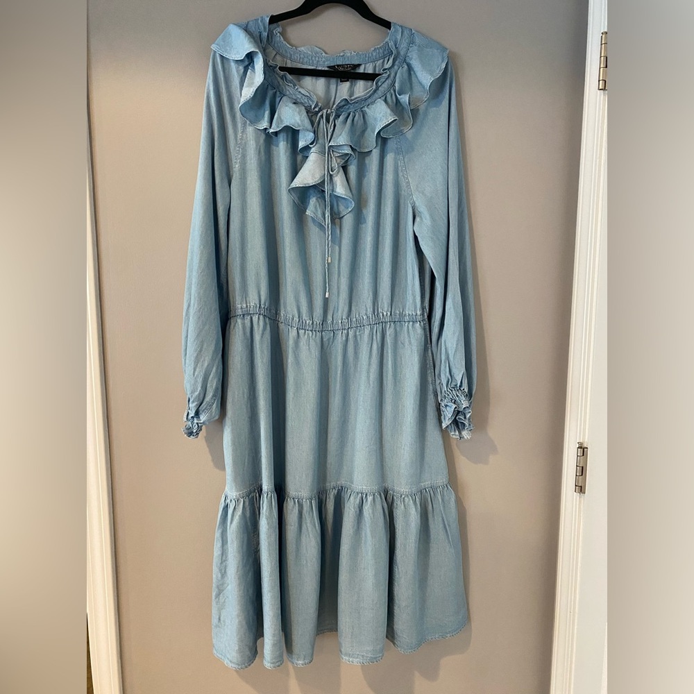 Ralph Lauren Light Blue Ruffle-Tiered Long Sleeve Dress